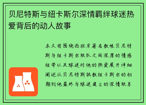 贝尼特斯与纽卡斯尔深情羁绊球迷热爱背后的动人故事